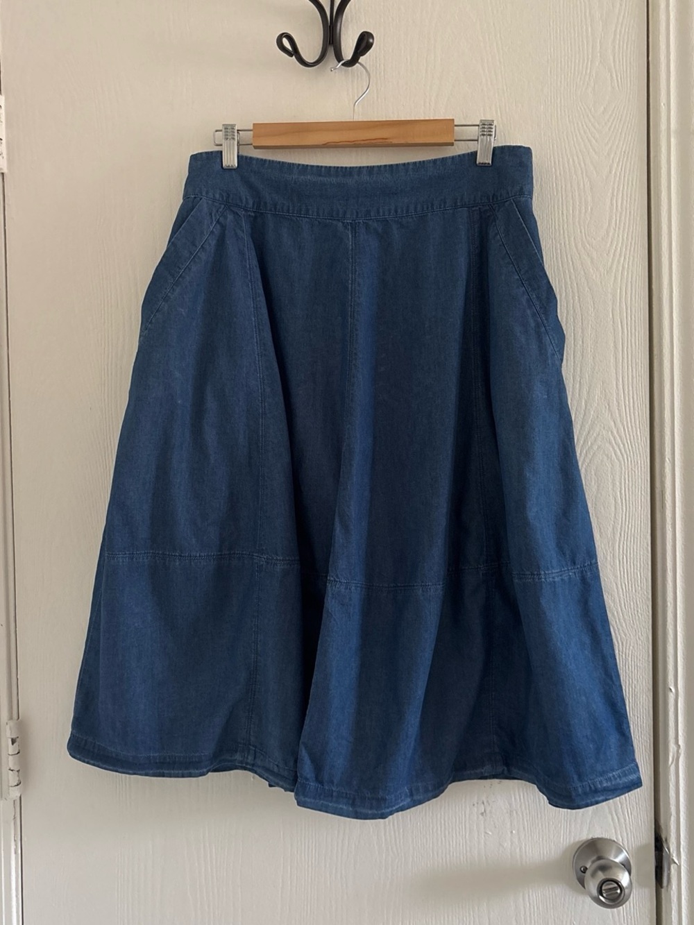 Tatuum Blue Cotton A-Line Midi Skirt w/ Pockets & Back Zip Size 42 - Picture 2 of 8